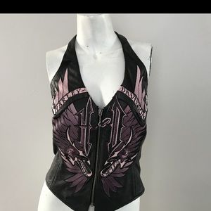 Vintage Harley Davidson leather tank top purple
